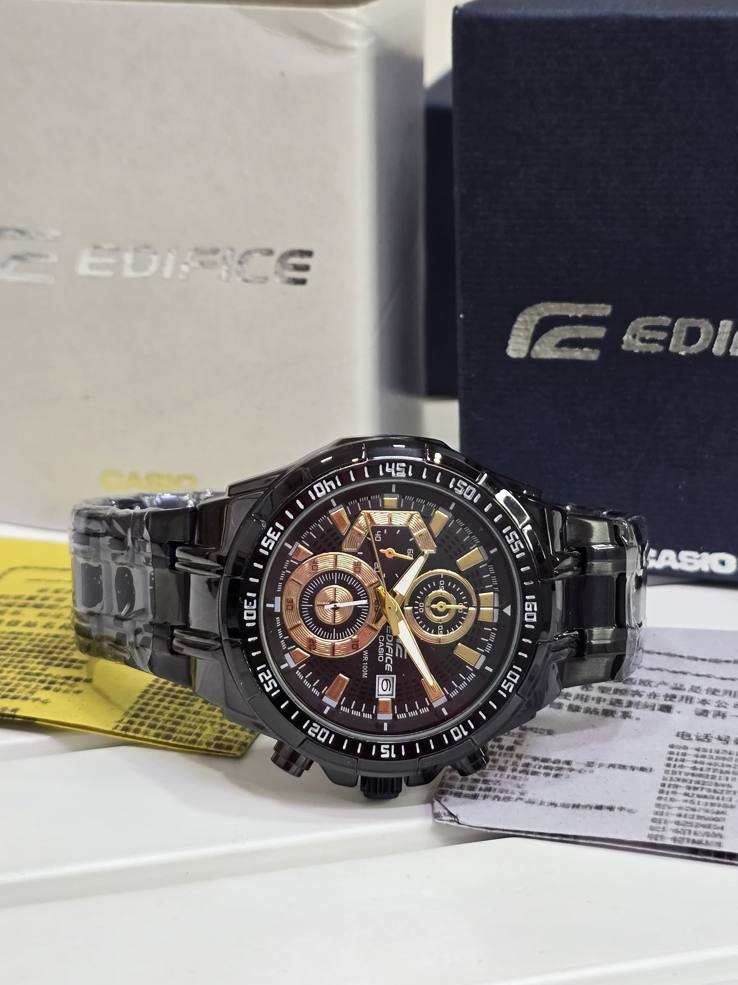 Casio Edifice Chronograph Black & Gold Watch For Men