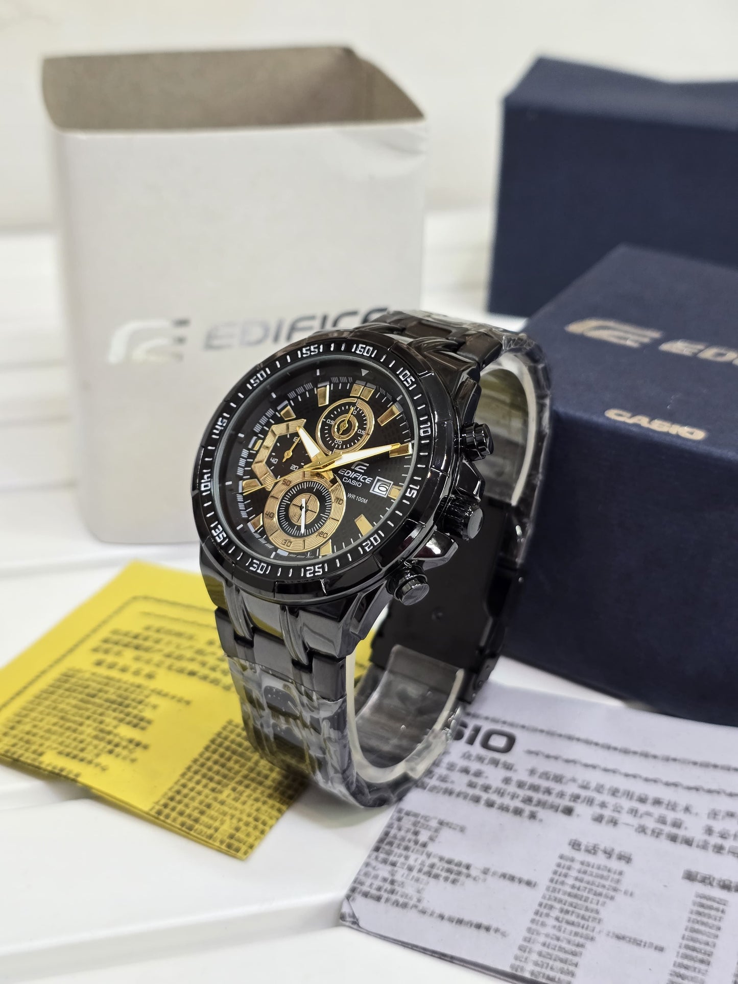 Casio Edifice Chronograph Black & Gold Watch For Men
