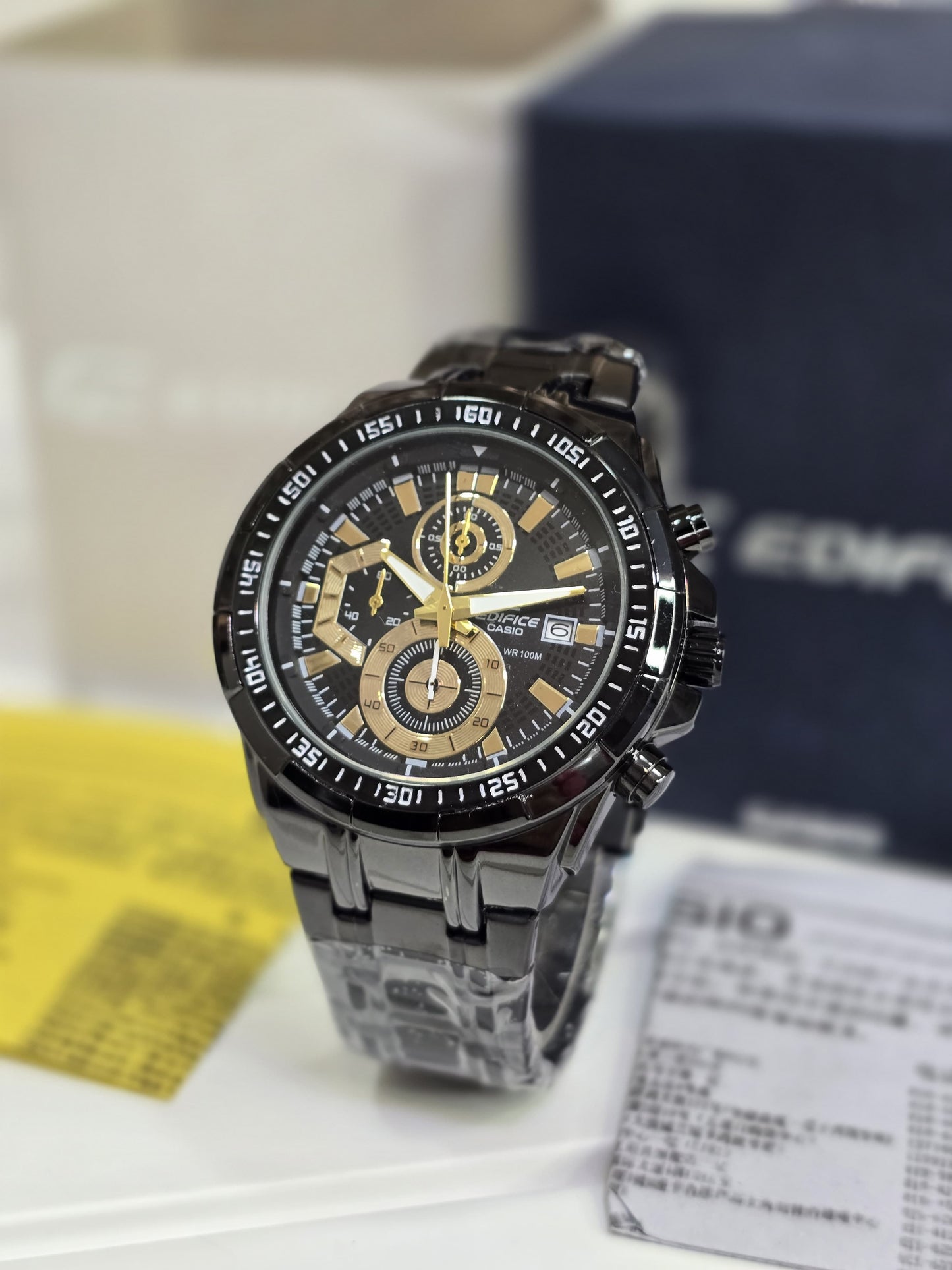Casio Edifice Chronograph Black & Gold Watch For Men